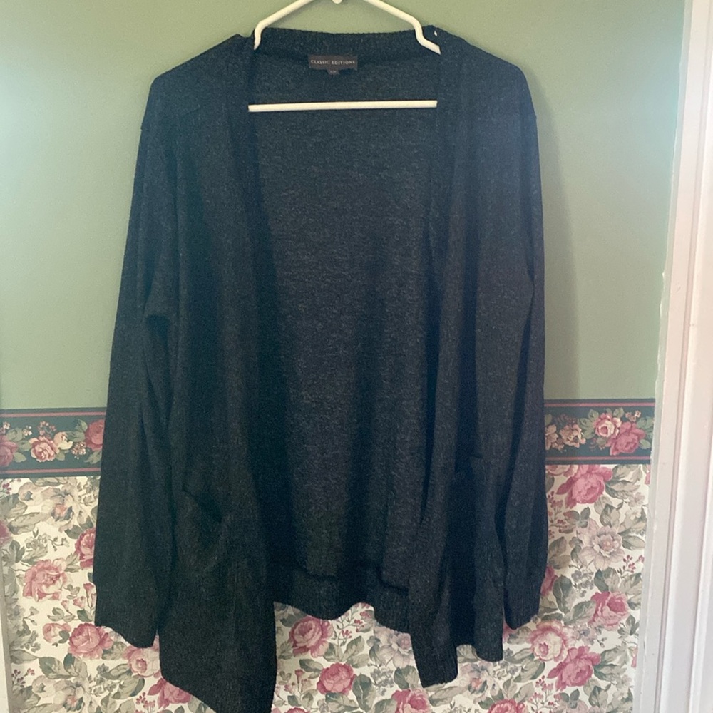 Womens L cardigan. Measurements indicate xl… colour is black with grey flecks